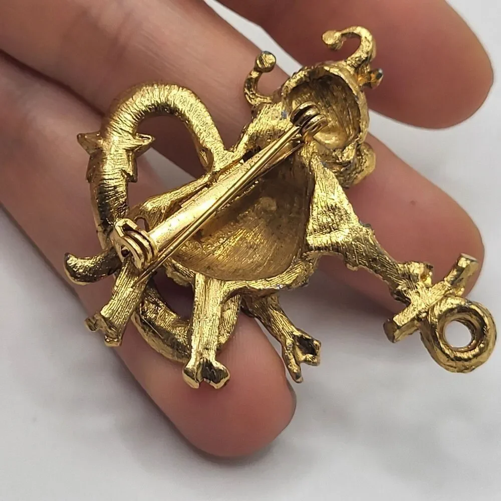 Taurus Bull Goldtone and Rhinestone Zodiac Brooch 2in